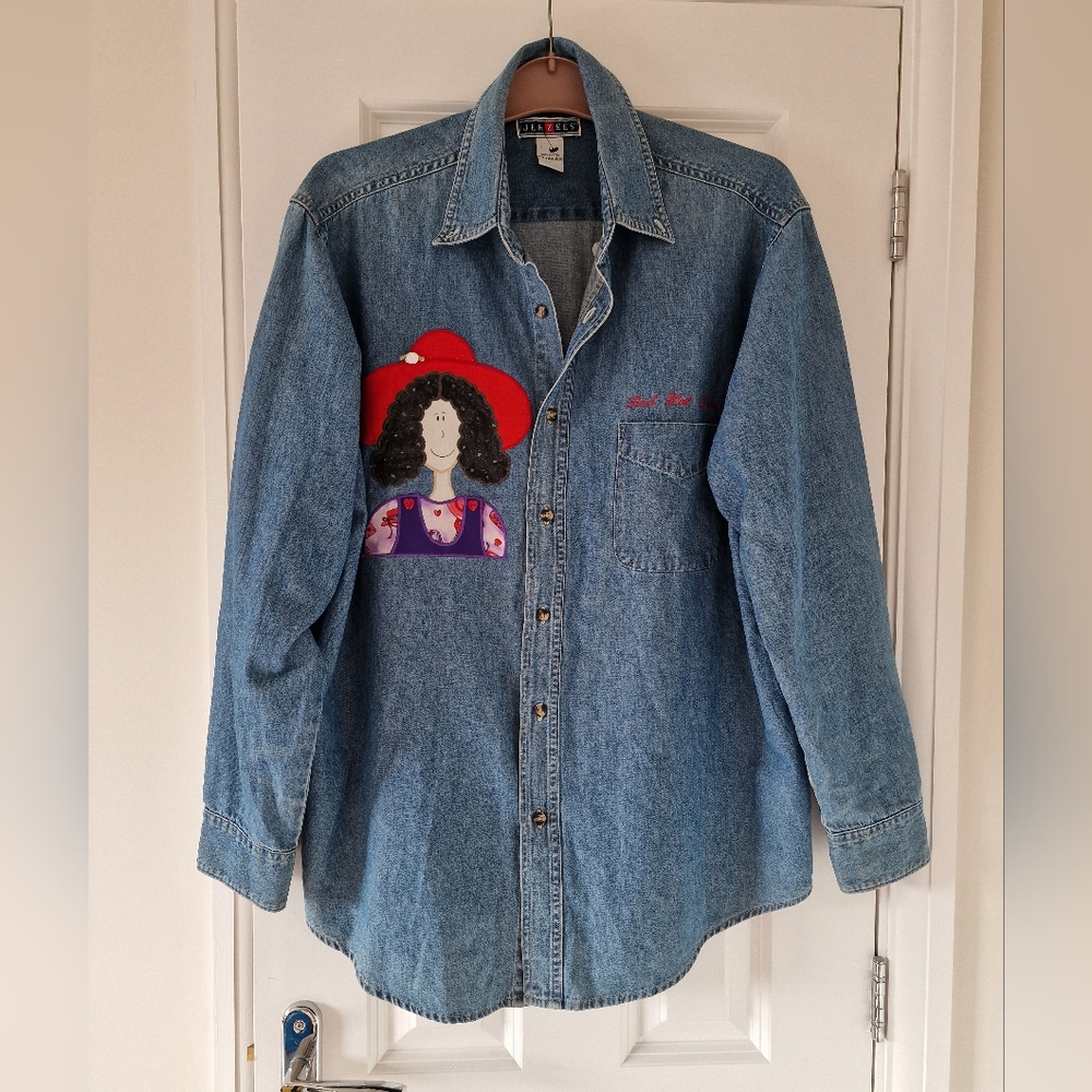 Vintage Red Hat Lady denim shirt size large - Picture 1 of 6